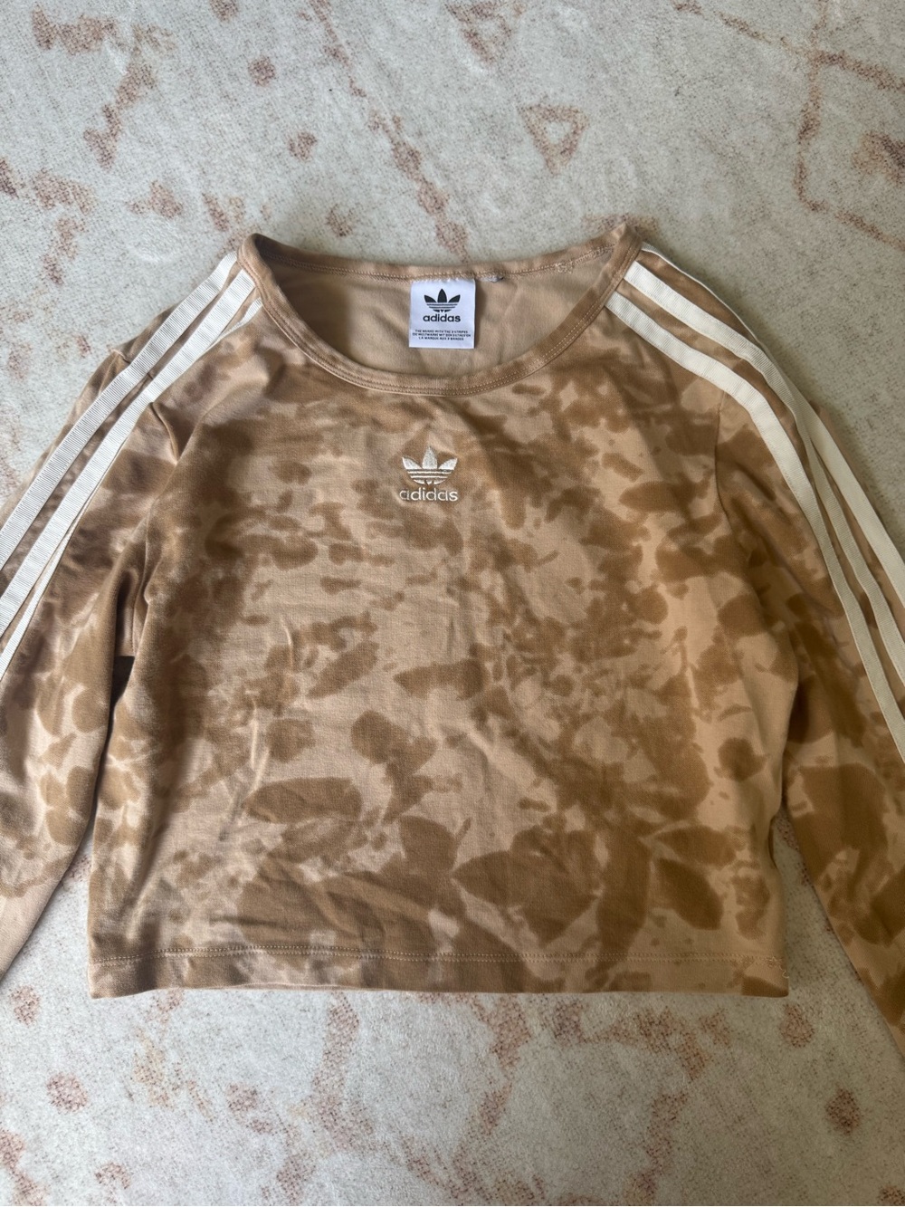 adidas Tan Tie-Dye Long Sleeve Crop Sweatshirt